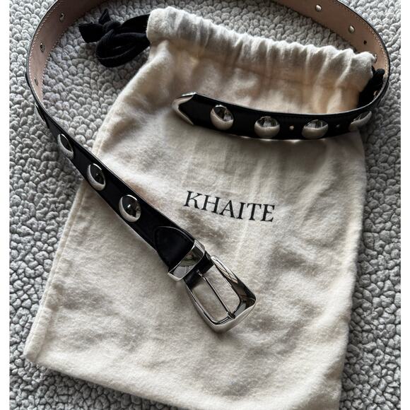 EUC KHAITE AUTHENTIC Benny Black Leather Silver Size 80 Studs Belt Dust bag - Picture 4 of 7